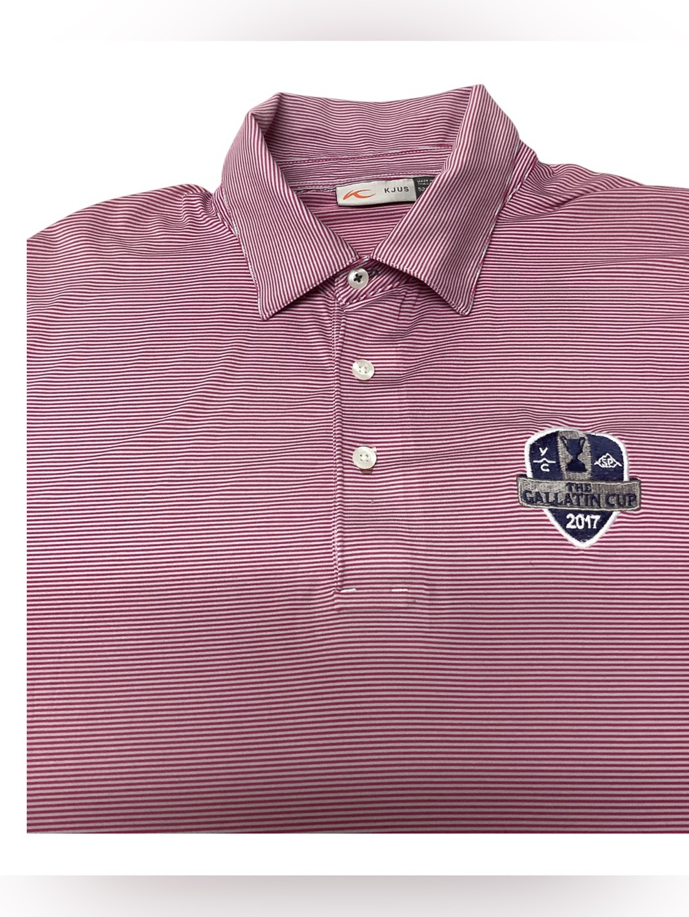 Kjus Mens golf polo shirt striped performance size L  Gallatin Cup 2017